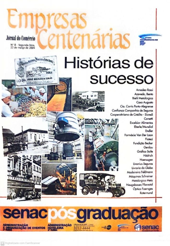 Capa de divulgação do Jornal do Comércio do prêmio “Empresas Centenárias - Uma História de Sucesso”.